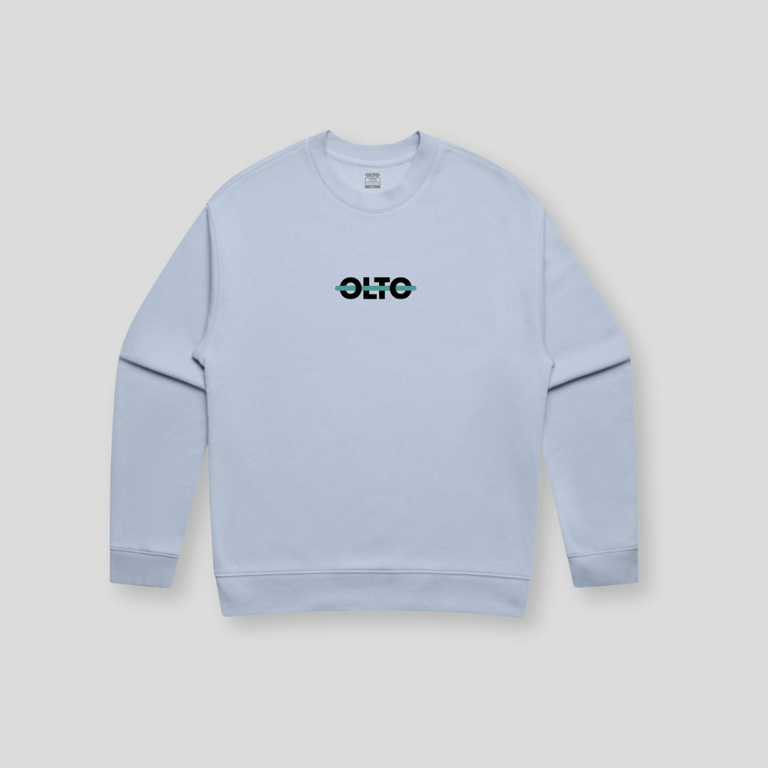 Front view of OLTO Unisex Relaxed Sweater in Powder featuring Teal ColourBolt