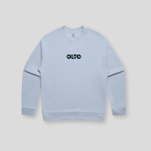 Front view of OLTO Unisex Relaxed Sweater in Powder featuring Teal ColourBolt