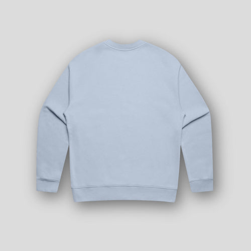 Back view of OLTO Unisex Relaxed Sweater in Powder with Teal ColourBolt design