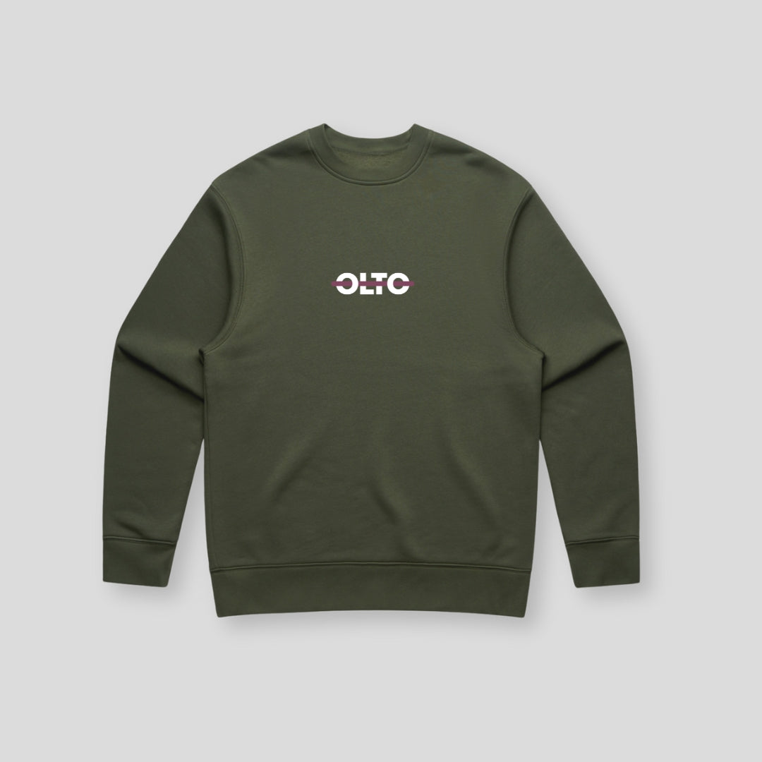 Front view of OLTO Unisex Relaxed Sweater in Cypress featuring Cherry ColourBolt
