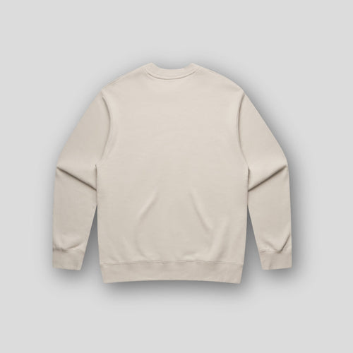 Back view of OLTO Unisex Relaxed Sweater in Bone with Cherry ColourBolt design