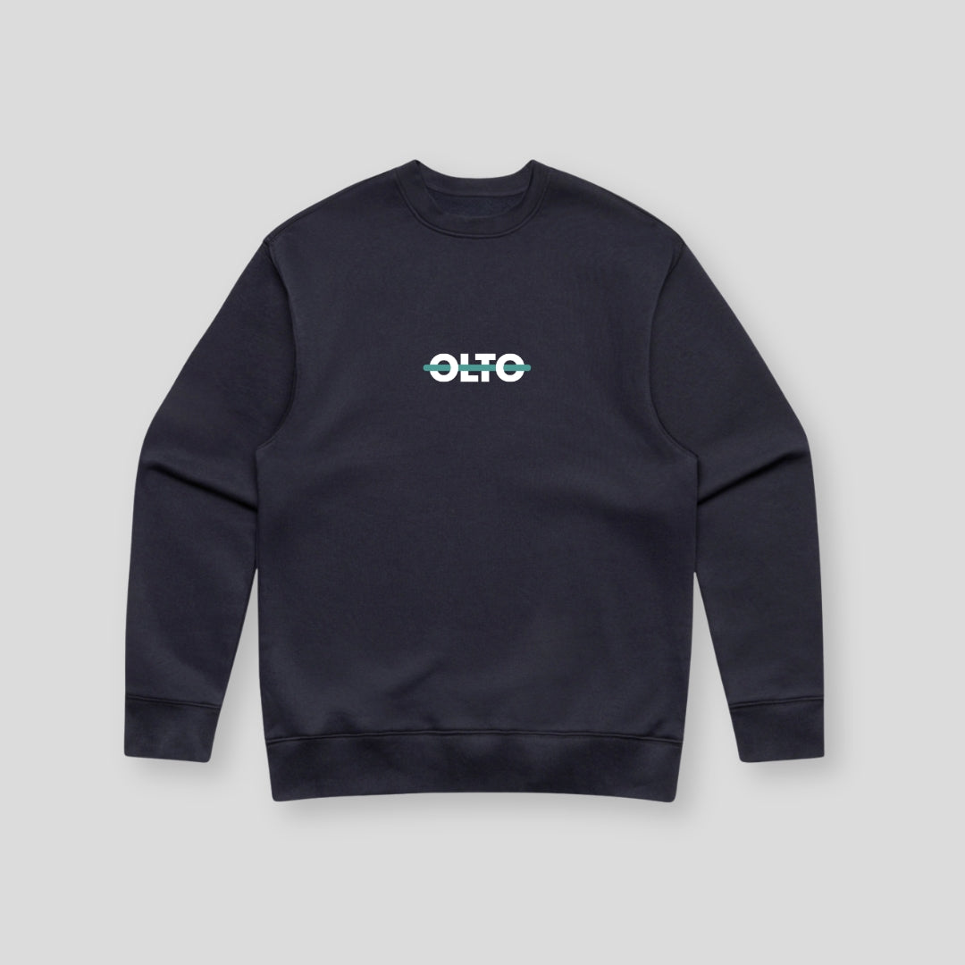 Front view of OLTO Unisex Relaxed Sweater in Ink Blue featuring Teal ColourBolt