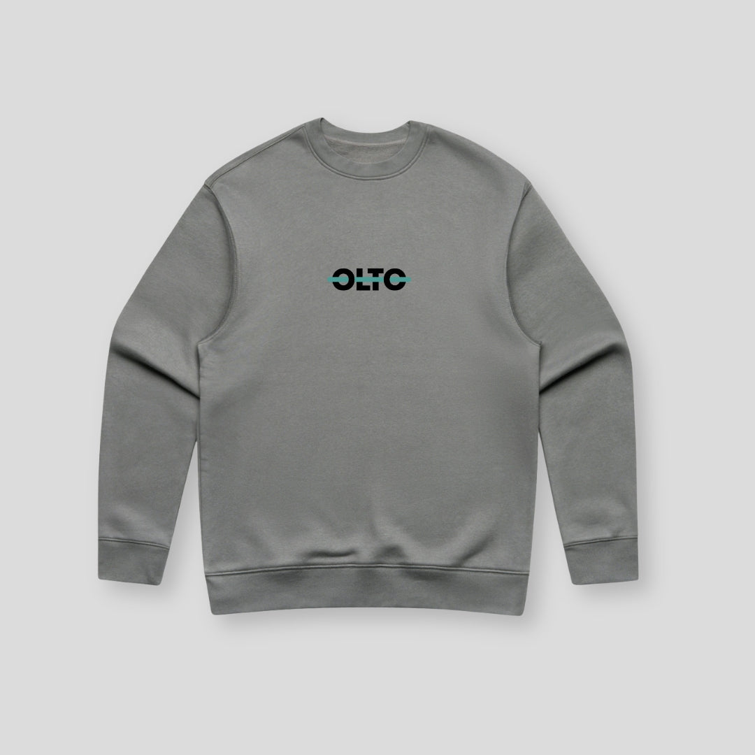 Front view of OLTO Unisex Relaxed Sweater in Shadow featuring Teal ColourBolt