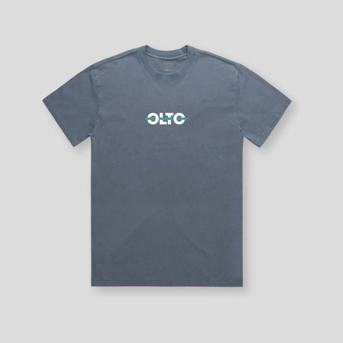Front view of OLTO Unisex Heavy Tee in Faded Indigo featuring Teal ColourBolt