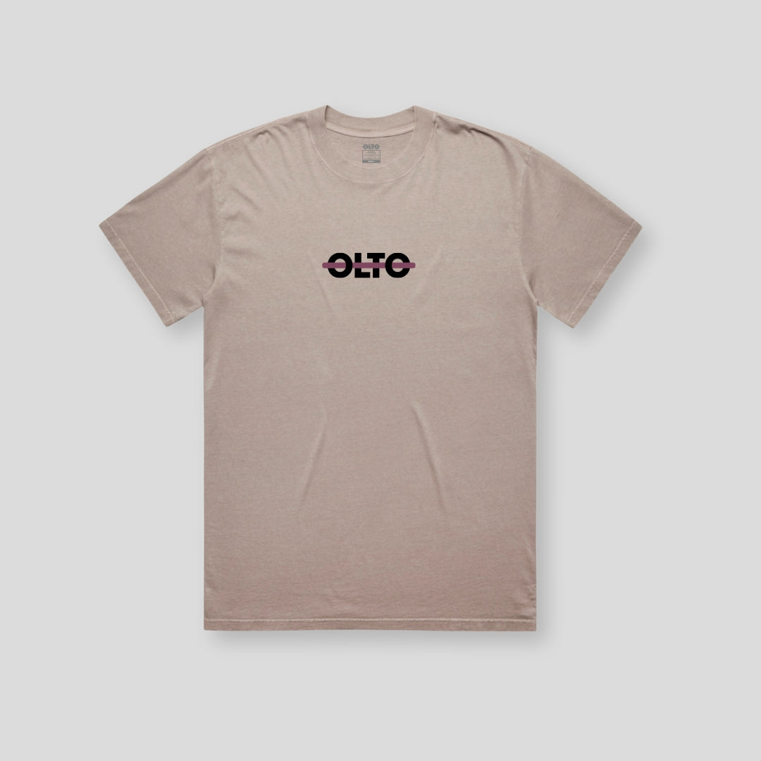 Front view of OLTO Unisex Heavy Tee in Faded Mushroom featuring Cherry ColourBolt