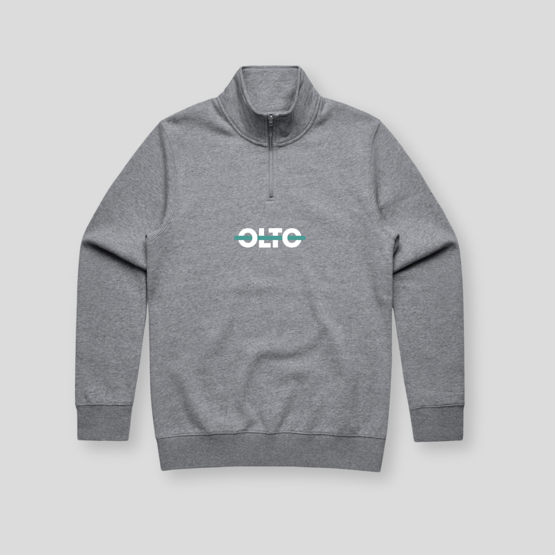 Front view of OLTO Unisex Half Zip in Athletic Heather featuring Teal ColourBolt