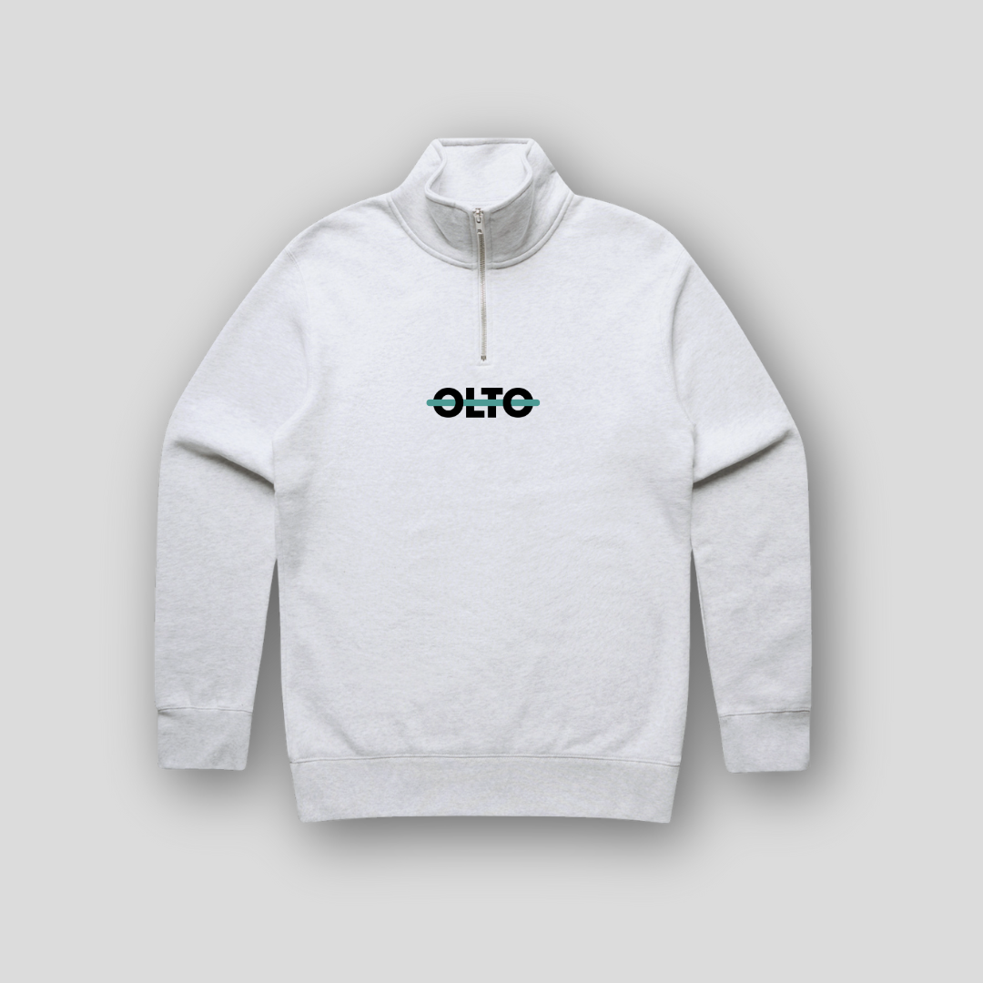 Front view of OLTO Unisex Half Zip in White Heather featuring Teal ColourBolt