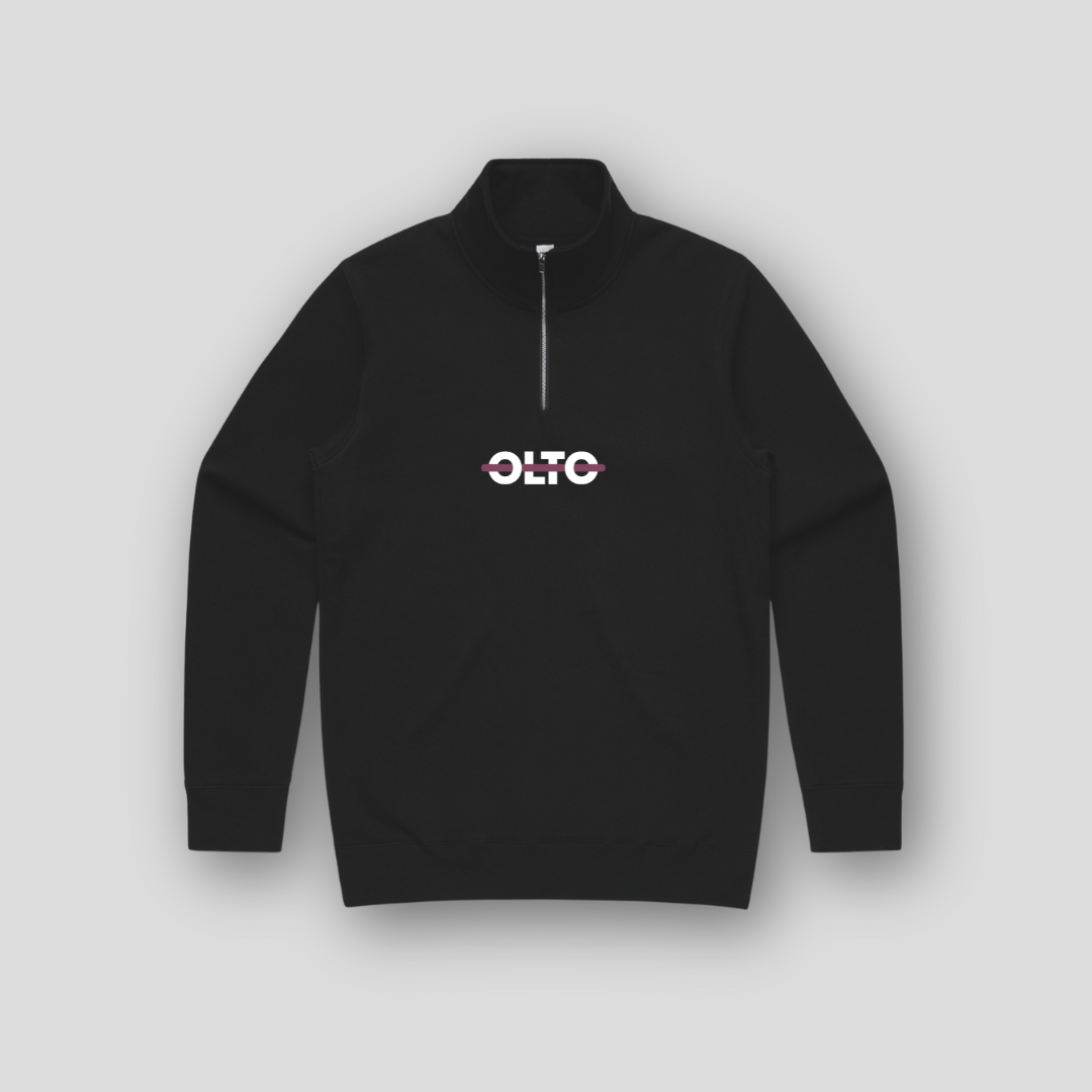 Front view of OLTO Unisex Half Zip in Black featuring Cherry ColourBolt