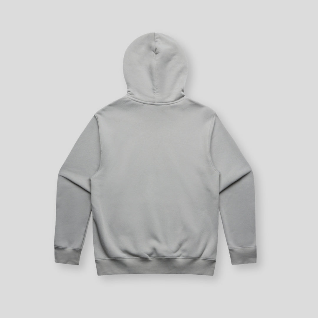 Back view of OLTO Unisex Relaxed Hoodie in Storm with Teal ColourBolt design