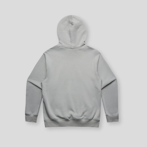 Back view of OLTO Unisex Relaxed Hoodie in Storm with Teal ColourBolt design