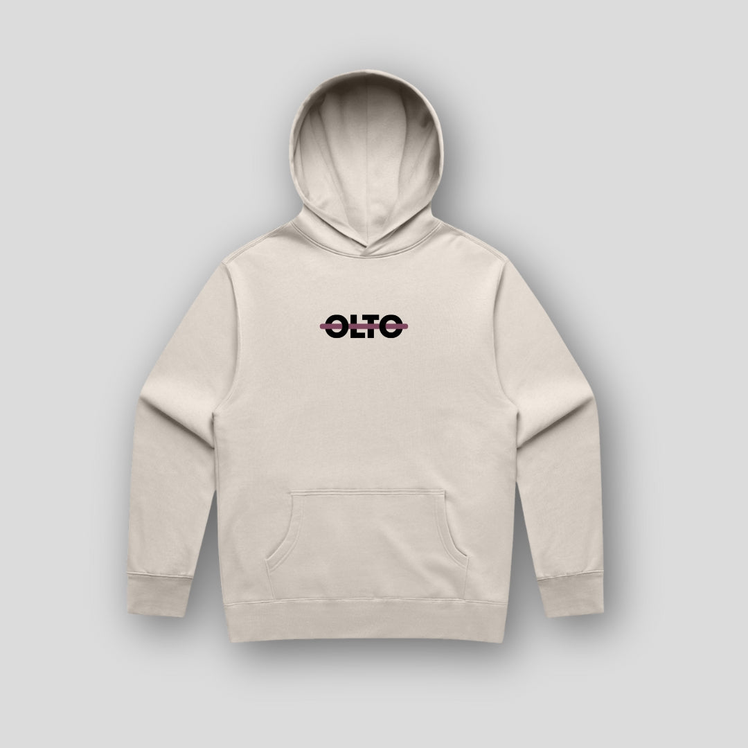 Front view of OLTO Unisex Relaxed Hoodie in Bone featuring Cherry ColourBolt