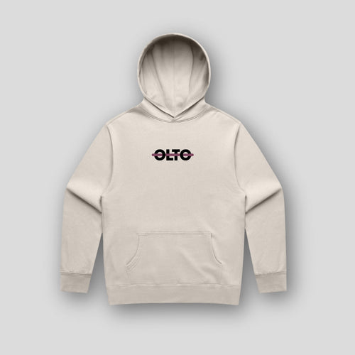 Front view of OLTO Unisex Relaxed Hoodie in Bone featuring Cherry ColourBolt