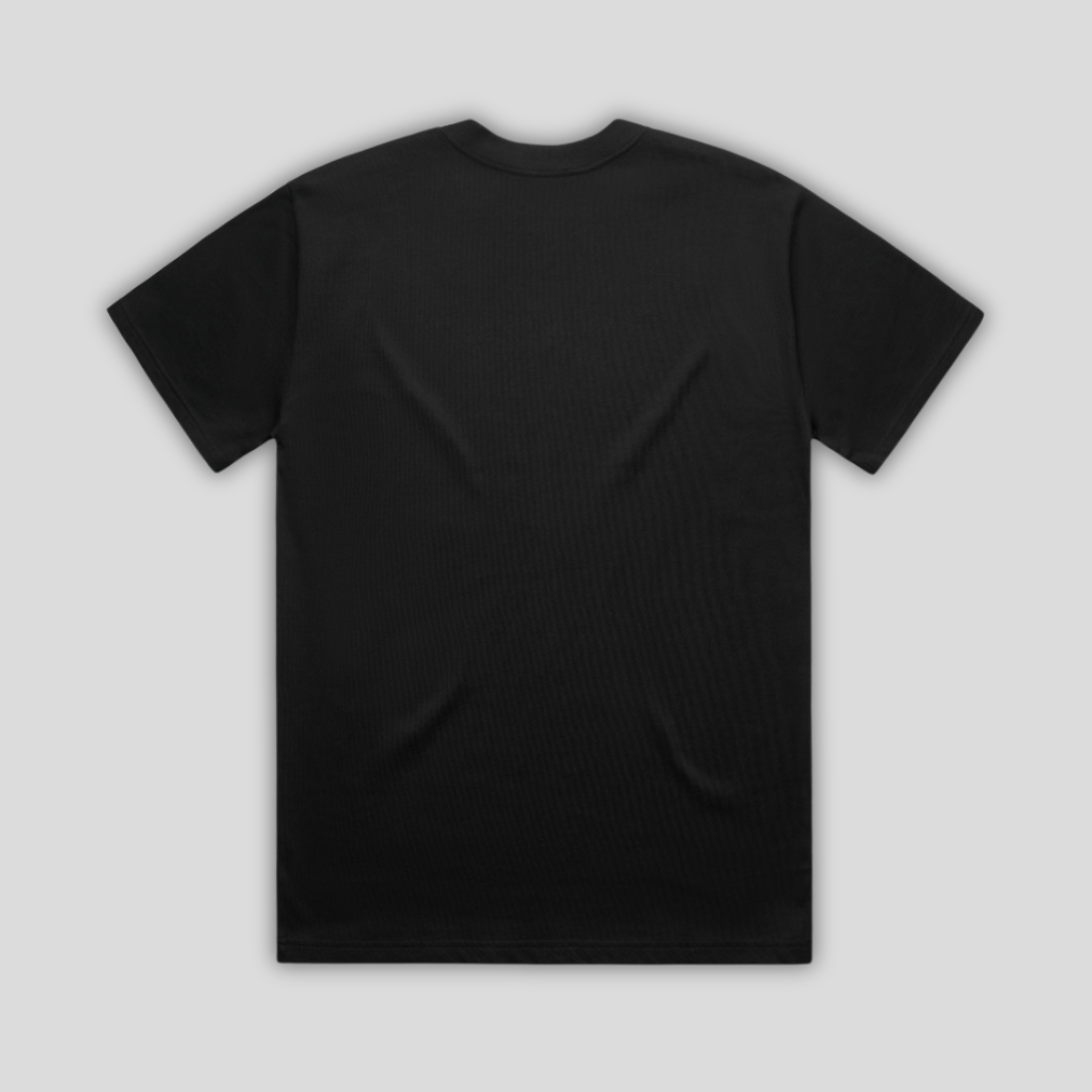 Rear view flat lay of OLTO Relaxed T-Shirt in Black highlighting the relaxed unisex fit and high-quality T-Shirt construction.