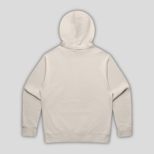 Rear view flat lay of OLTO Relaxed Hoodie in Bone highlighting the relaxed unisex fit and high-quality T-Shirt construction.