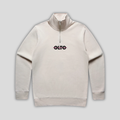 Front view flat lay of OLTO Half Zip in Bone showing the signature ColourBolt chest logo and premium heavyweight fabric texture.