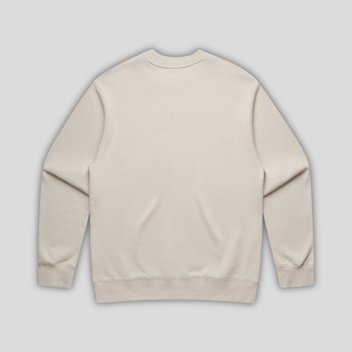 Rear view flat lay of OLTO Relaxed Sweater in Bone highlighting the relaxed unisex fit and high-quality T-Shirt construction.