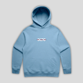 Front view flat lay of OLTO Hoodie in Carolina Blue showing the signature ColourBolt chest logo and premium heavyweight fabric texture.