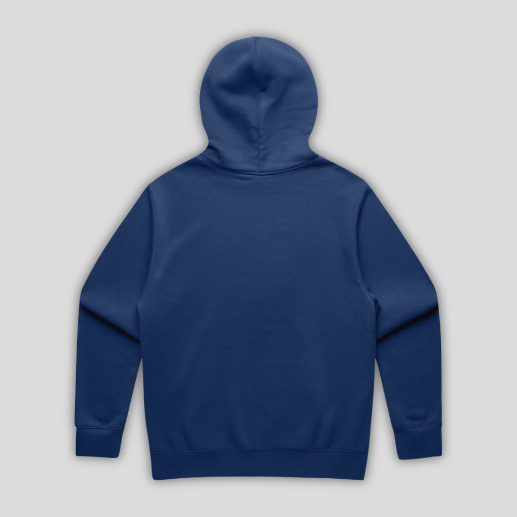 Rear view flat lay of OLTO Relaxed Hoodie in Cobalt highlighting the relaxed unisex fit and high-quality T-Shirt construction.