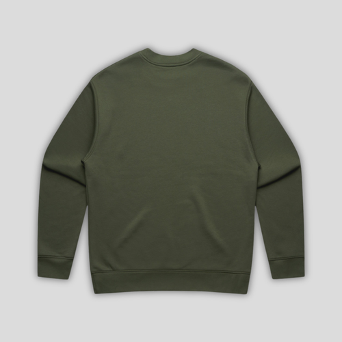 Rear view flat lay of OLTO Relaxed Sweater in Cypress highlighting the relaxed unisex fit and high-quality T-Shirt construction.