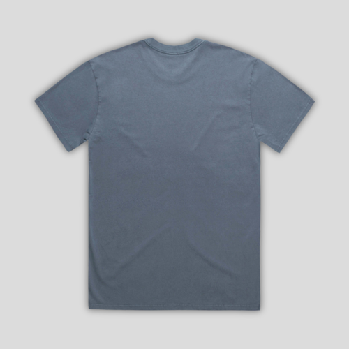 Rear view flat lay of OLTO Relaxed T-Shirt in Faded Indigo highlighting the relaxed unisex fit and high-quality T-Shirt construction.