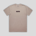 Front view flat lay of OLTO Relaxed T-Shirt in Faded Mushroom showing the signature Colourbolt chest logo and premium heavyweight fabric texture.