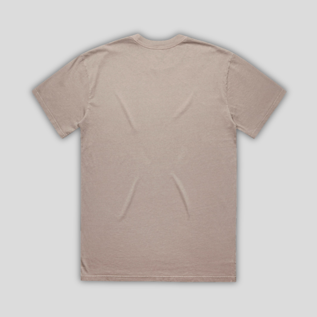 Rear view flat lay of OLTO Relaxed T-Shirt in Faded Mushroom highlighting the relaxed unisex fit and high-quality T-Shirt construction.