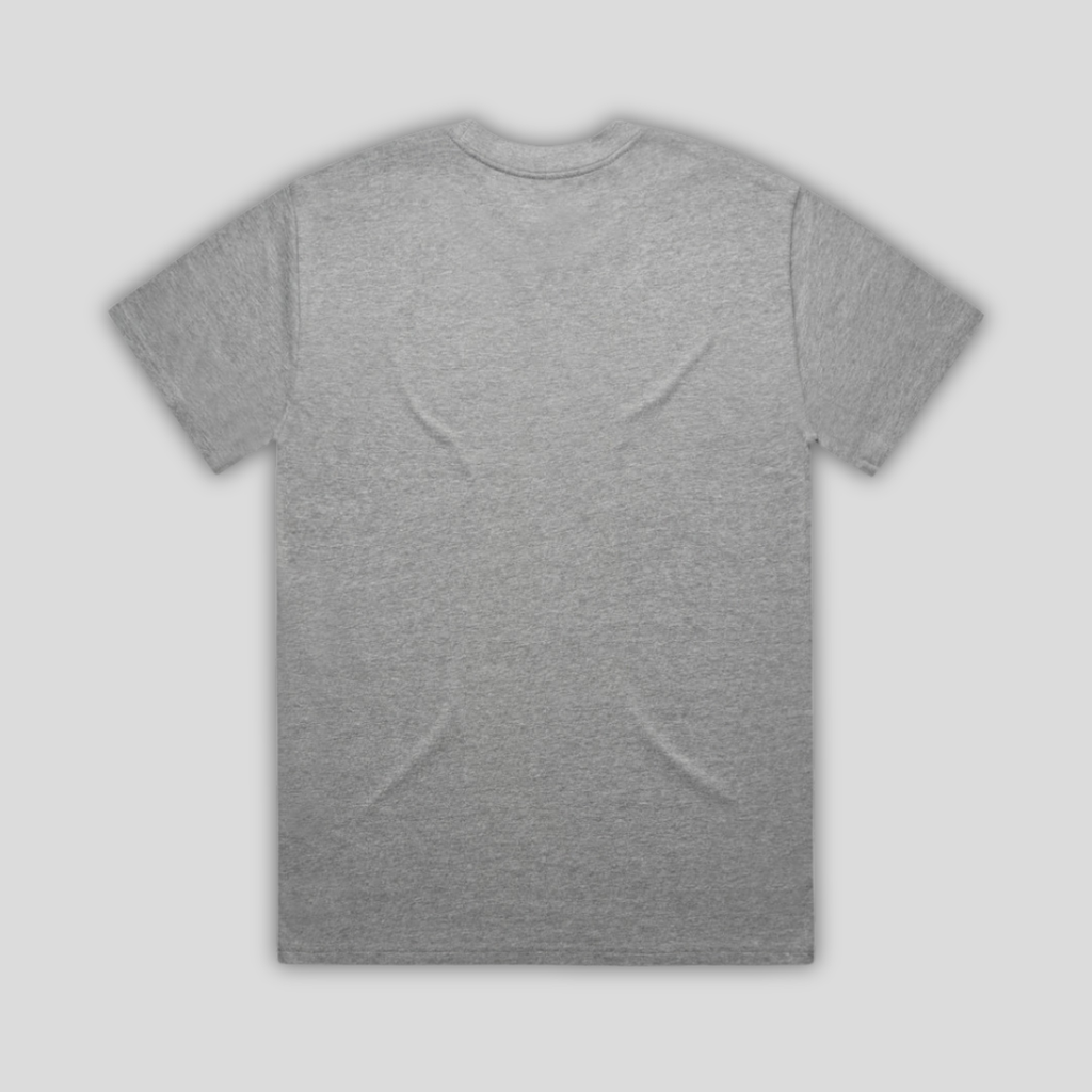 Rear view flat lay of OLTO Relaxed T-Shirt in Grey Marl highlighting the relaxed unisex fit and high-quality T-Shirt construction.