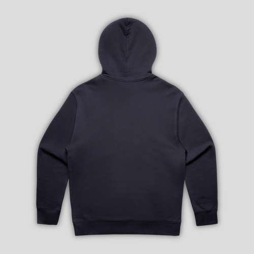 Rear view flat lay of OLTO Relaxed Hoodie in Ink Blue highlighting the relaxed unisex fit and high-quality T-Shirt construction.