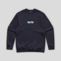 Front view flat lay of OLTO Sweater in Ink Blue showing the signature ColourBolt chest logo and premium heavyweight fabric texture.