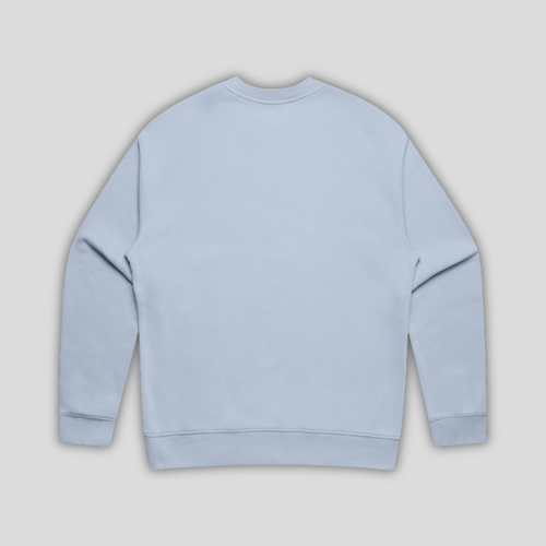 Rear view flat lay of OLTO Relaxed Sweater in Powder highlighting the relaxed unisex fit and high-quality T-Shirt construction.