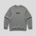 Front view flat lay of OLTO Sweater in Shadow showing the signature ColourBolt chest logo and premium heavyweight fabric texture.