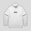 Front view flat lay of OLTO Half Zip in White Heather showing the signature ColourBolt chest logo and premium heavyweight fabric texture.
