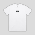 Front view flat lay of OLTO Relaxed T-Shirt in White showing the signature Colourbolt chest logo and premium heavyweight fabric texture.