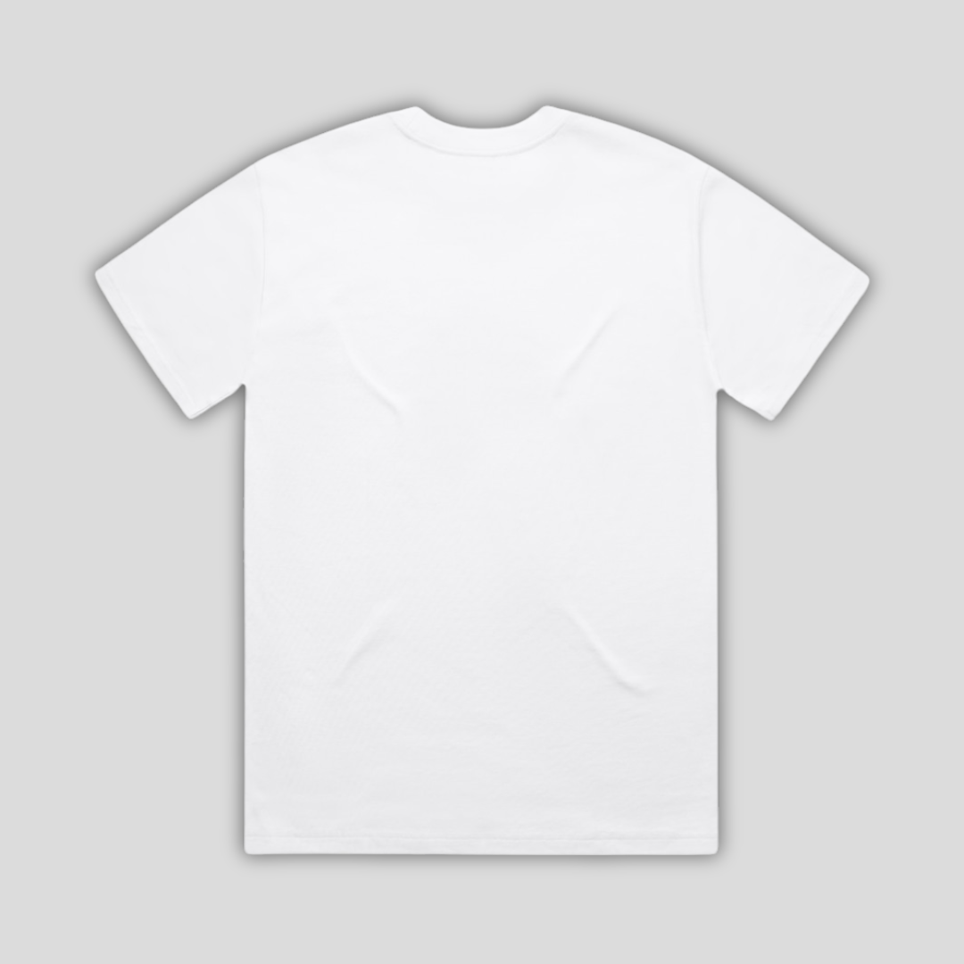 Rear view flat lay of OLTO Relaxed T-Shirt in White highlighting the relaxed unisex fit and high-quality T-Shirt construction.